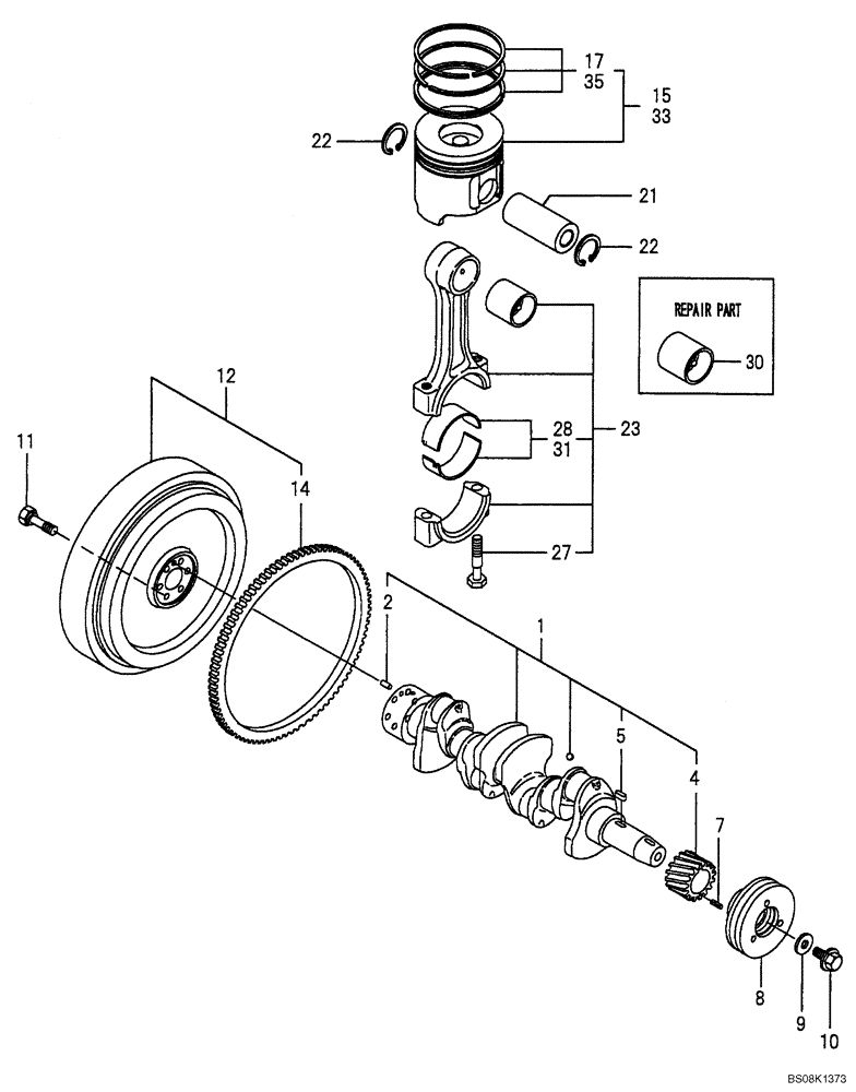 Схема запчастей Case CX50B - (08-008) - CRANKSHAFT & PISTON ENGINE COMPONENTS