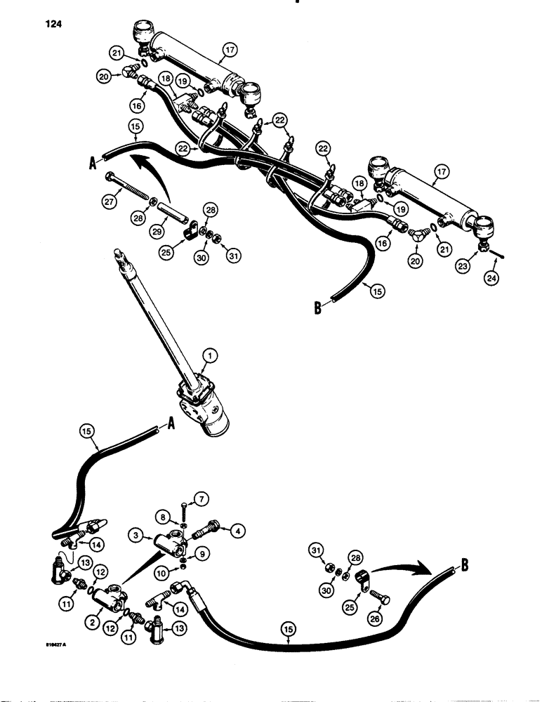 Схема запчастей Case 780B - (124) - STEERING HYDRAULIC CIRCUIT - VALVE TO CYLINDERS (05) - STEERING