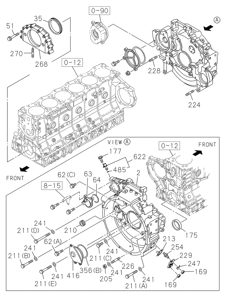 Схема запчастей Case CX470C - (02-020-01[01]) - ENGINE FLYWHEEL HOUSING (01) - ENGINE