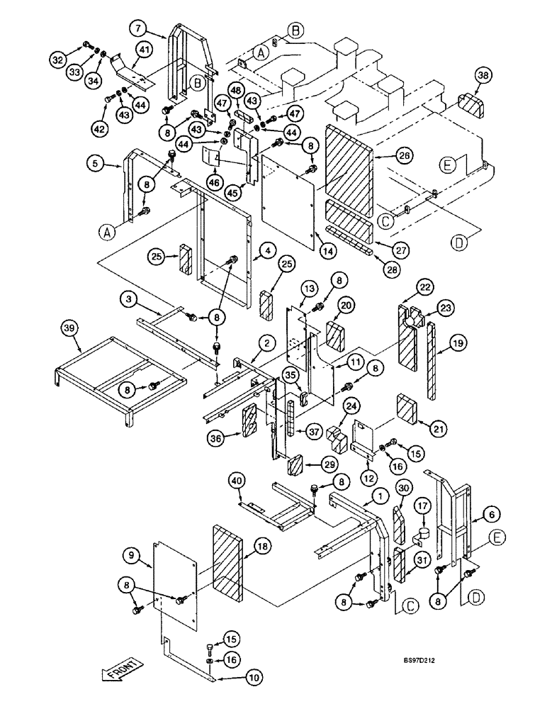 Схема запчастей Case 9040B - (9-022) - UPPER STRUCTURE, FRAMES, COVERS AND INSULATION, P.I.N. DAC04#2001 AND AFTER (09) - CHASSIS