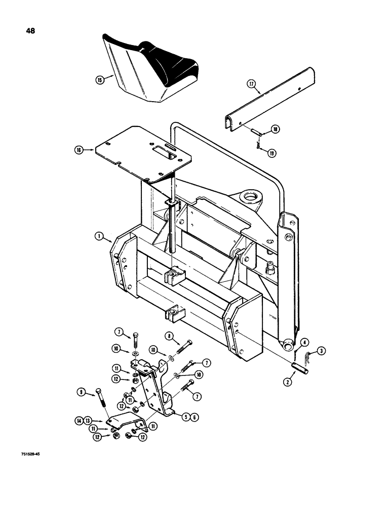 Схема запчастей Case D130 - (9-48) - MOUNTING FRAME AND SEAT, MODEL 1845 UNI-LOADER 