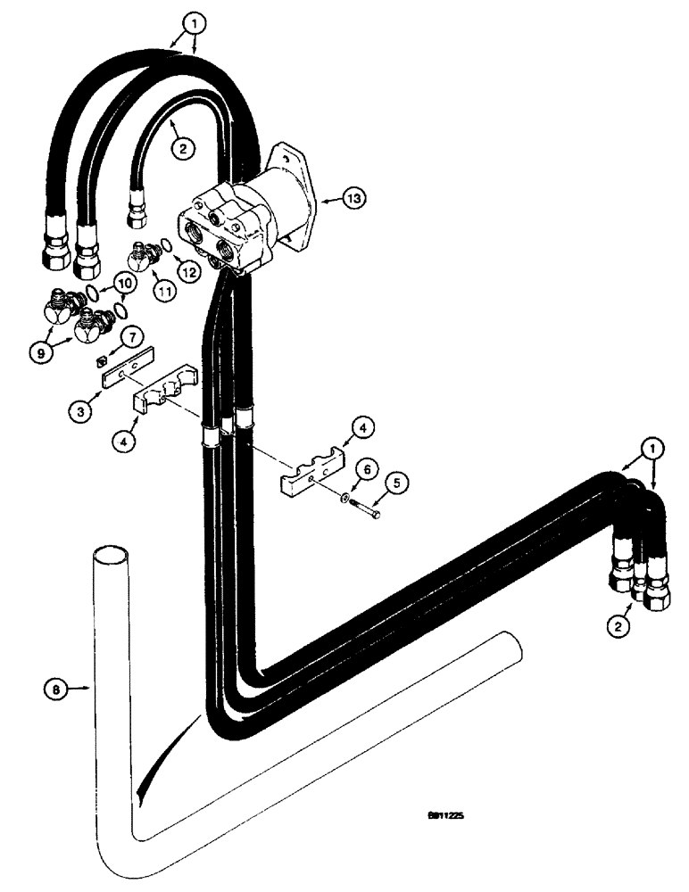 Схема запчастей Case 660 - (8-090) - PLOW HYDRAULIC CIRCUIT, PLOW MOTOR SUPPLY AND RETURN LINES, FROM REAR BULKHEAD PLATE (08) - HYDRAULICS