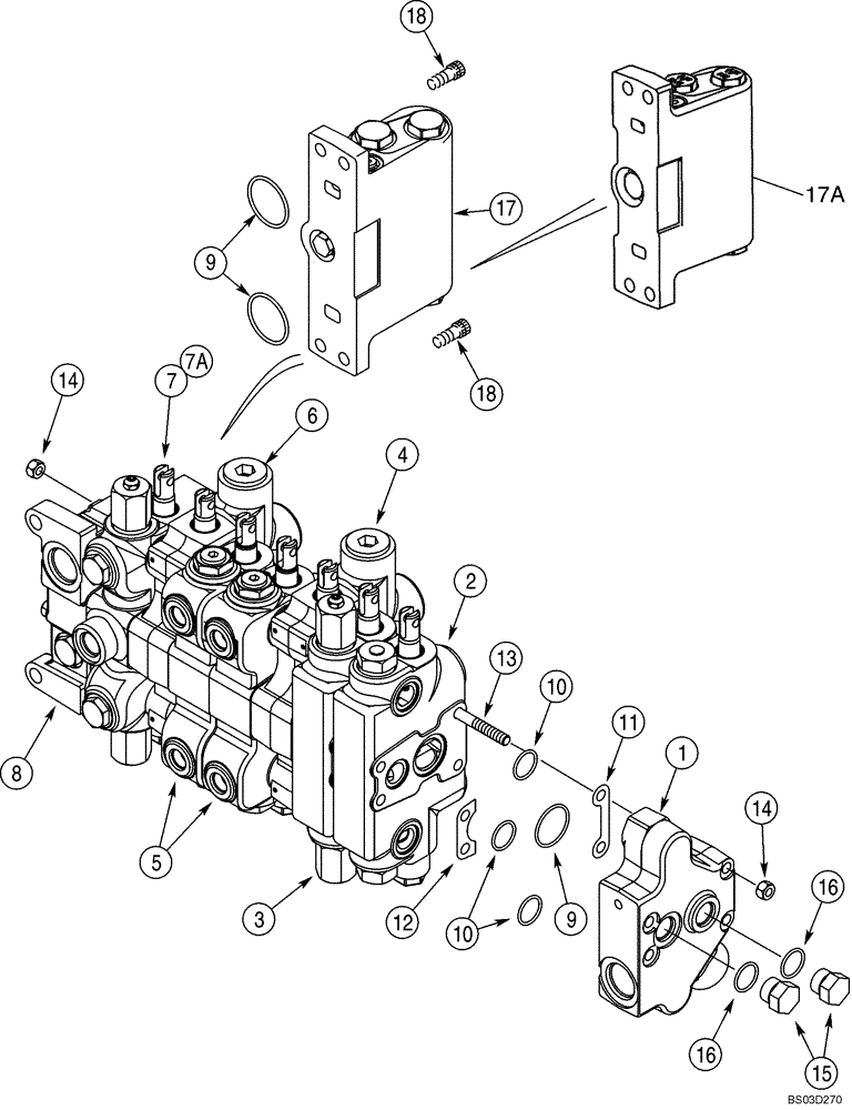 Схема запчастей Case 590SM - (08-37) - VALVE ASSY - BACKHOE CONTROL, 7 SPOOL (08) - HYDRAULICS