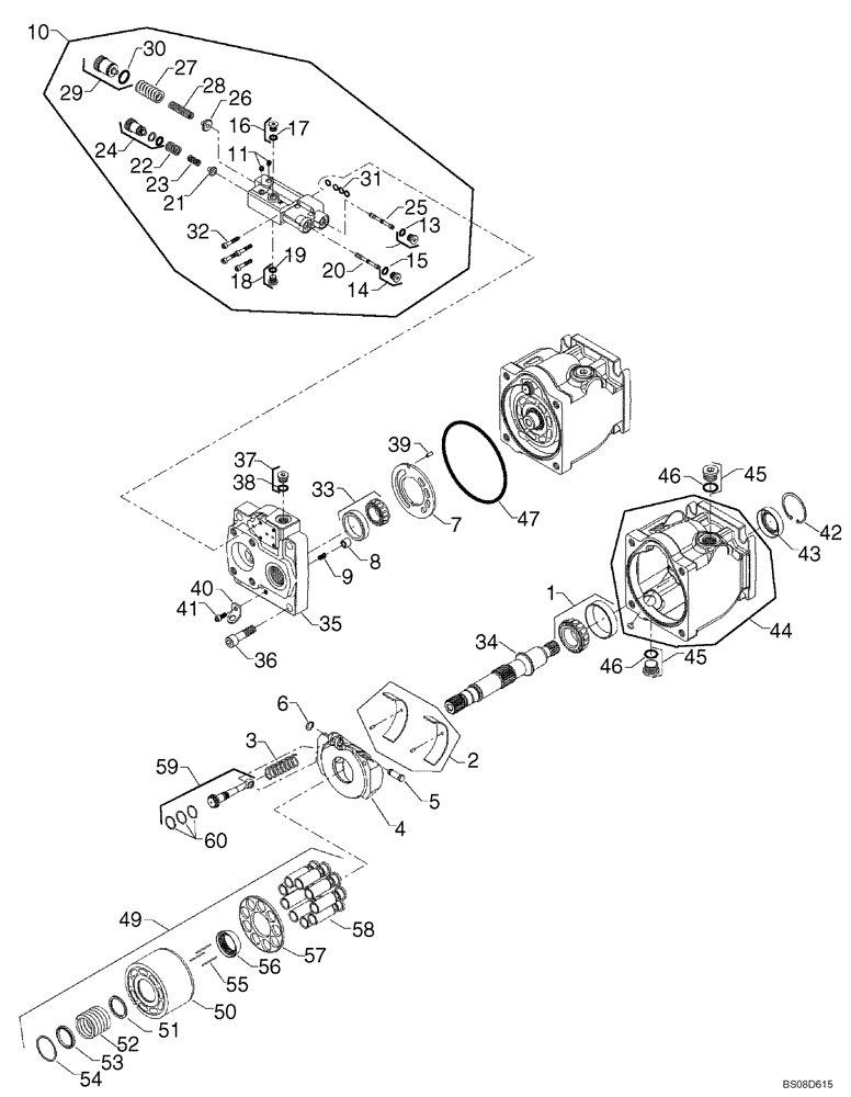 Схема запчастей Case 590SM - (08-02D) - PUMP ASSY - VARIABLE VOLUME (08) - HYDRAULICS