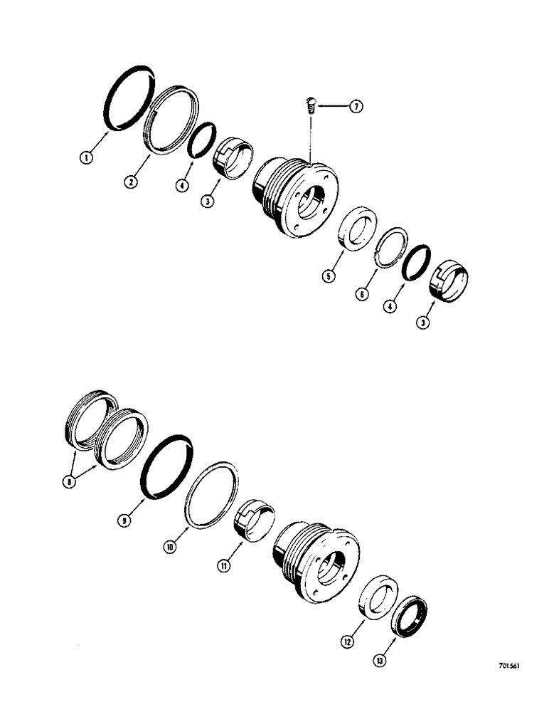 Схема запчастей Case 400C - (243C) - CYLINDER PACKING KITS, USED IN DECKING BLADE CYLINDERS WITH 3-1/2" I.D. TUBE AND 1-3/4" DIAMETER ROD (08) - HYDRAULICS