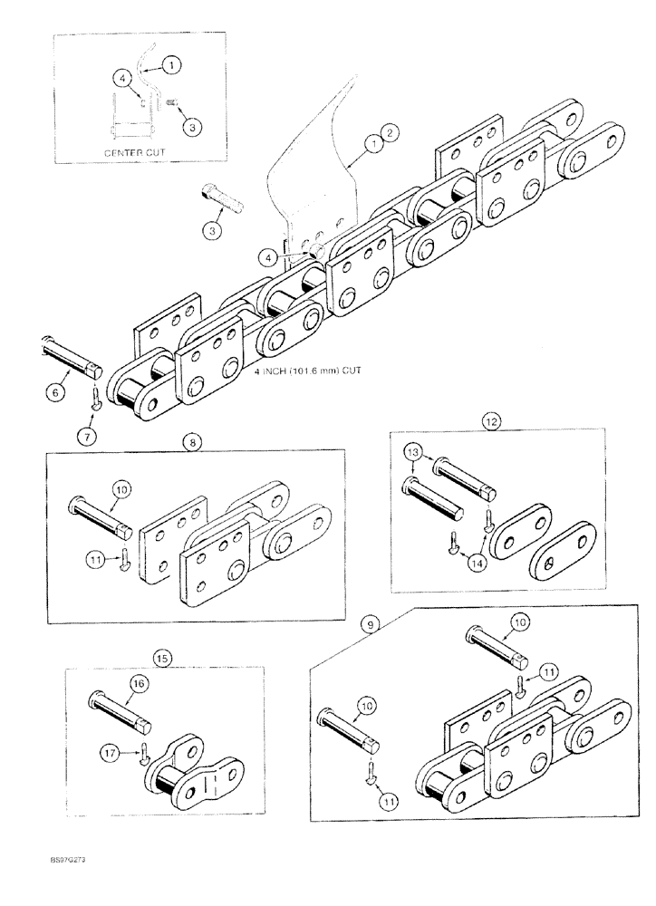 Схема запчастей Case 60 - (09-018) - DIGGING TEETH AND CHAIN, STANDARD DUTY 164 DIGGING CHAIN (34,000 LBS.), 4 INCH DIGGING WIDTH 