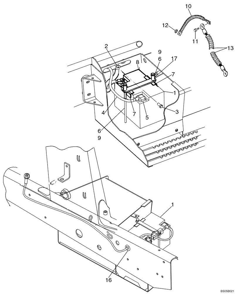 Схема запчастей Case 580SM - (04-05) - BATTERY CABLES (MODELS WITHOUT COLD START) (04) - ELECTRICAL SYSTEMS