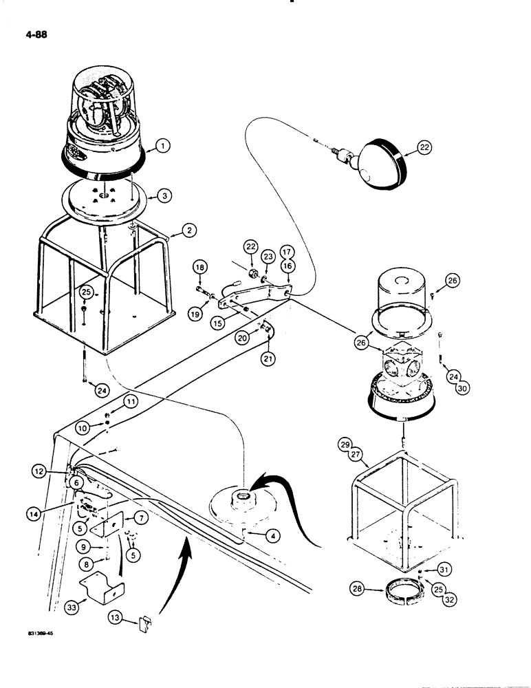 Схема запчастей Case W20C - (4-088) - LAMPS & ROTATING BEACON, USED ON MODELS W/ CANOPY, USED ON W18B & BEFORE W20C P.I.N. 9155766 (04) - ELECTRICAL SYSTEMS