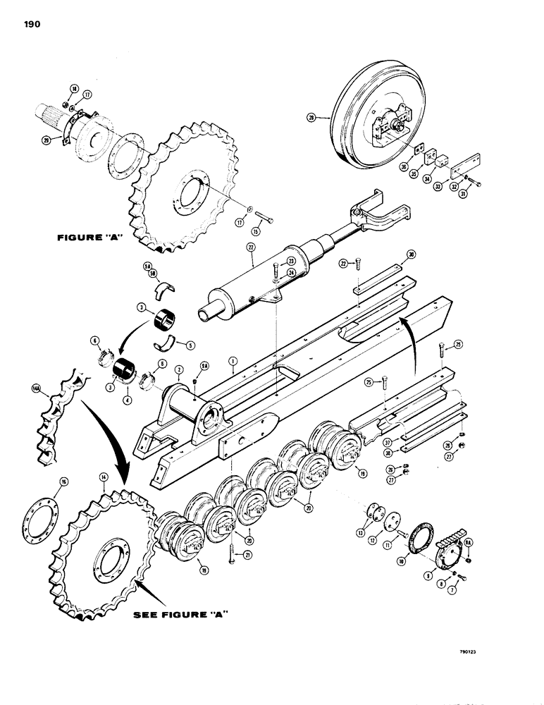 Схема запчастей Case 1150B - (190) - DOZER TRACK FRAMES & RELATED PARTS, USED ON 62" (1575 MM) & 74" (1880 MM) GAUGE MODELS (04) - UNDERCARRIAGE