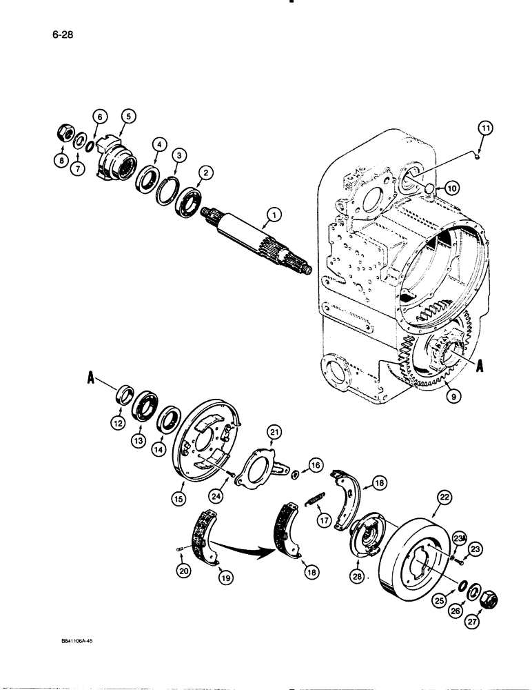 Схема запчастей Case W30 - (6-28) - ALLISON TRANSMISSION, AXLE OUTPUT SHAFT AND PARKING BRAKE (06) - POWER TRAIN