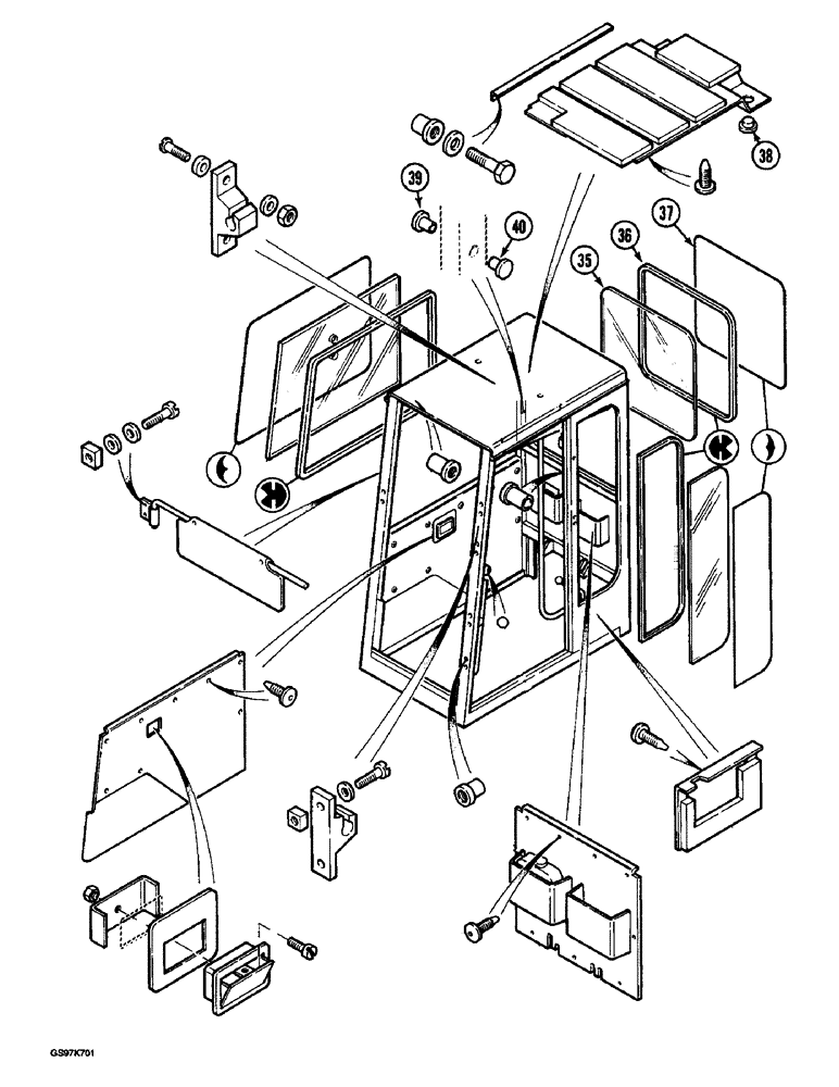 Схема запчастей Case 220B - (9-080) - CAB, CAB GLASS AND INSULATION, P.I.N. 74441 THROUGH 74597, P.I.N. 03201 AND AFTER (CONT) (09) - CHASSIS