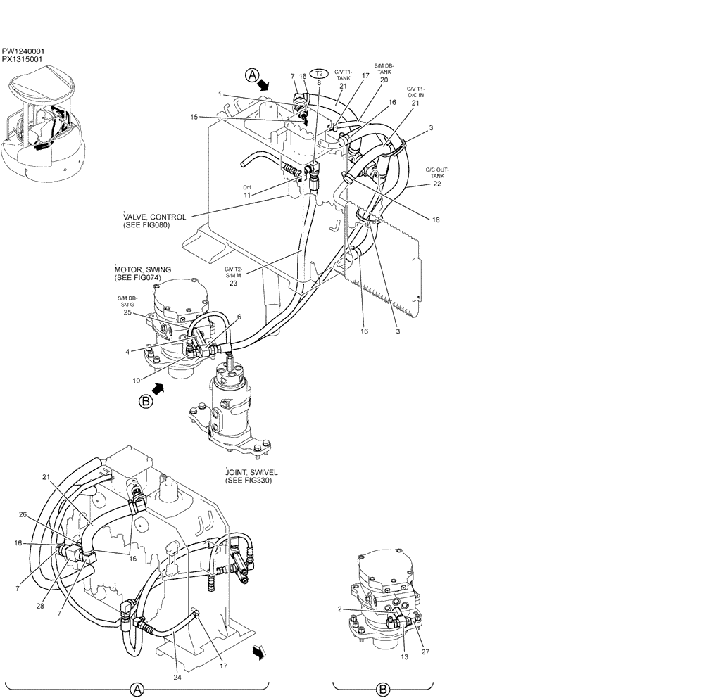 Схема запчастей Case CX36B - (01-023) - HYD LINES, RETURN (35) - HYDRAULIC SYSTEMS