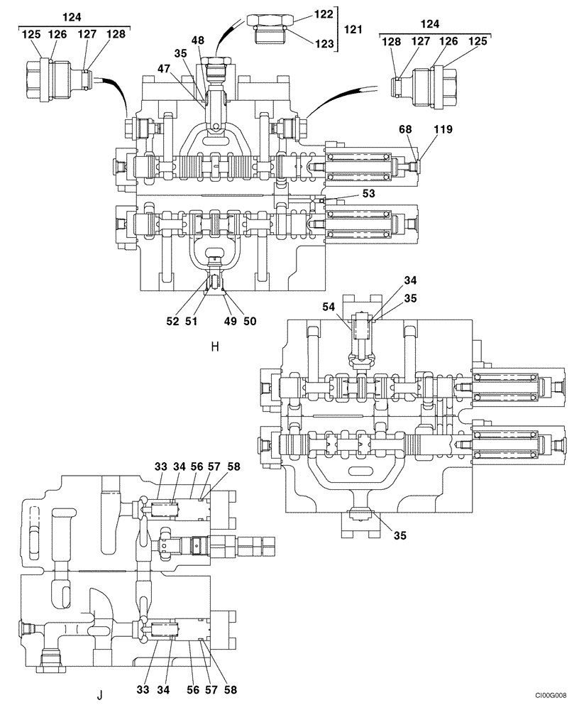 Схема запчастей Case CX210 - (08-40F) - VALVE ASSY - CONTROL (08) - HYDRAULICS