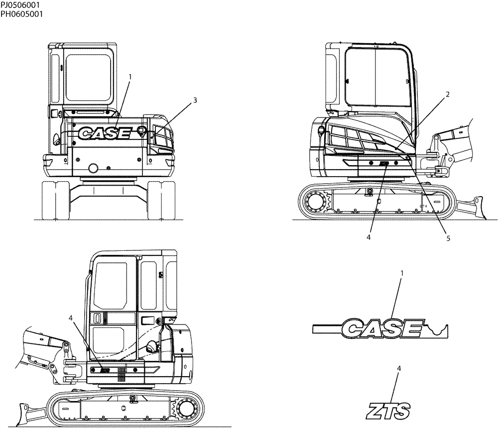 Схема запчастей Case CX50B - (06-014) - NAME PLATE INSTAL, P/N PH22T00057F1 (90) - PLATFORM, CAB, BODYWORK AND DECALS