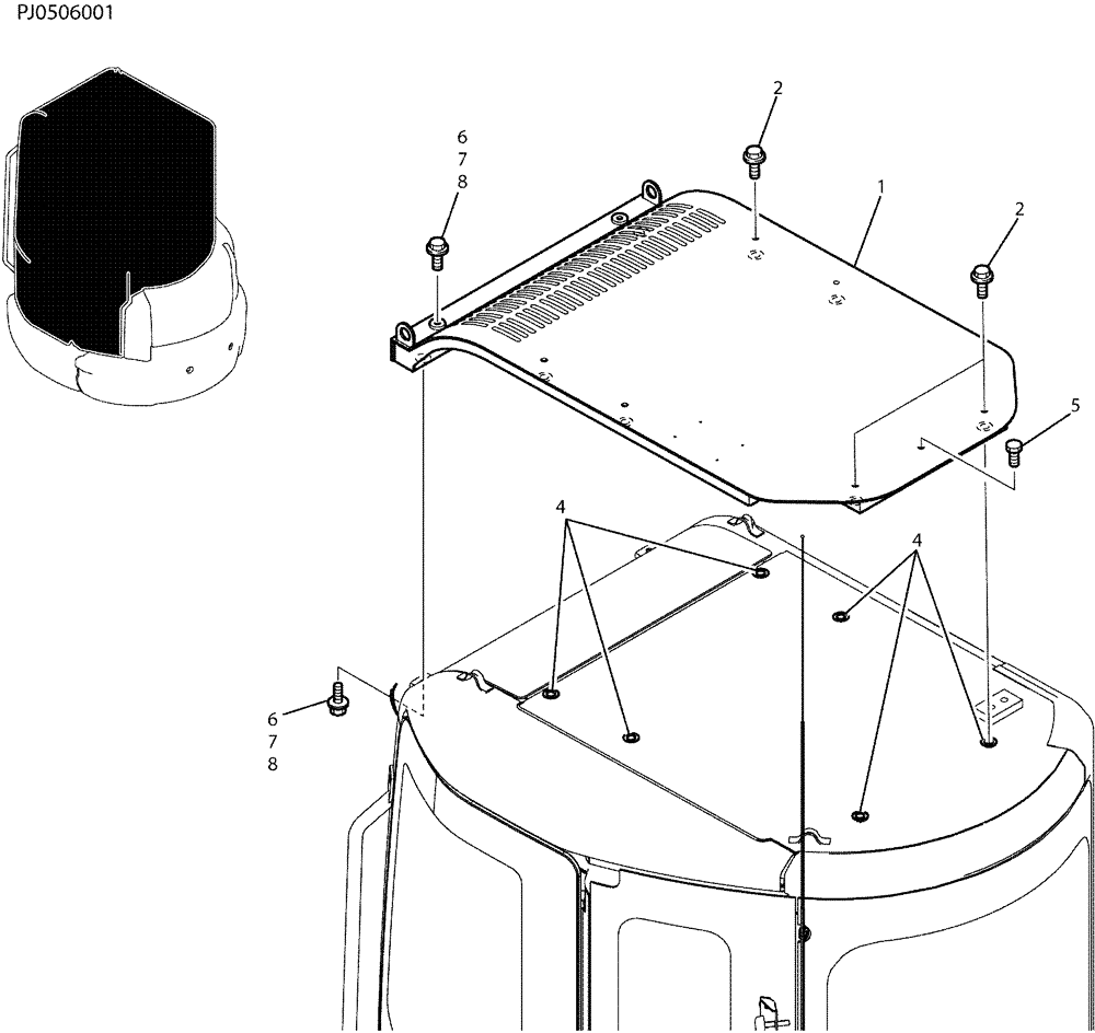 Схема запчастей Case CX50B - (01-057) - GUARD ASSY, HEAD (90) - PLATFORM, CAB, BODYWORK AND DECALS