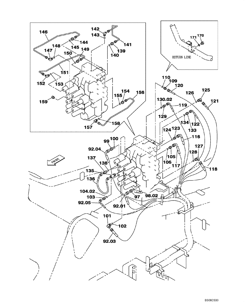 Схема запчастей Case CX330 - (08-036-00[01]) - PILOT CONTROL LINES, CONTROL VALVE - MODELS WITHOUT LOAD HOLD (08) - HYDRAULICS