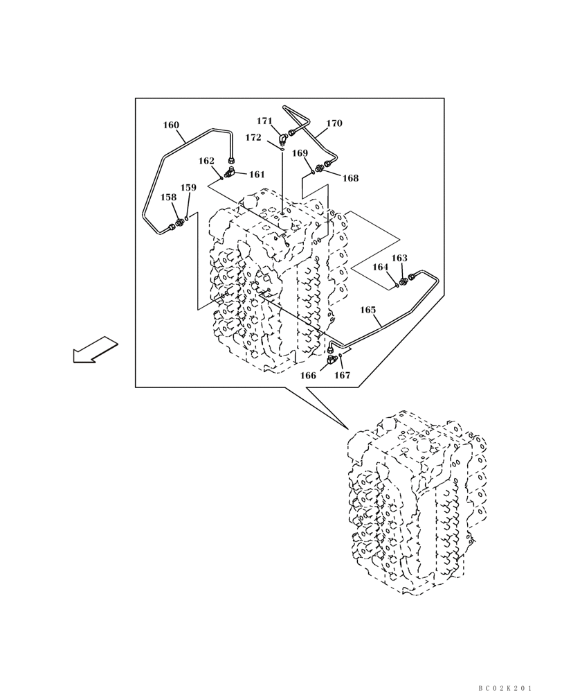 Схема запчастей Case CX460 - (08-37) - PILOT CONTROL LINES, CONTROL VALVE - MODELS WITH CONTROL SELECTOR VALVE (08) - HYDRAULICS