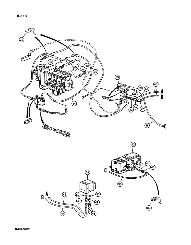 Схема запчастей Case 125B - (8-118) - HYDRAULIC CIRCUIT FOR CONTROLS, SOLENOID VALVE TO MAIN CONTROL VALVES & SWIVEL (08) - HYDRAULICS