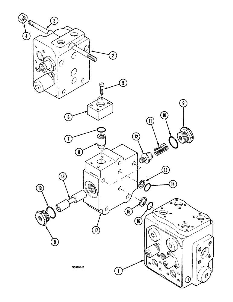 Схема запчастей Case 220B - (8-126) - PARALLEL AND DRIVE CONTROL VALVE, CENTER BLOCK, P.I.N. 74441 THROUGH 74506 (08) - HYDRAULICS