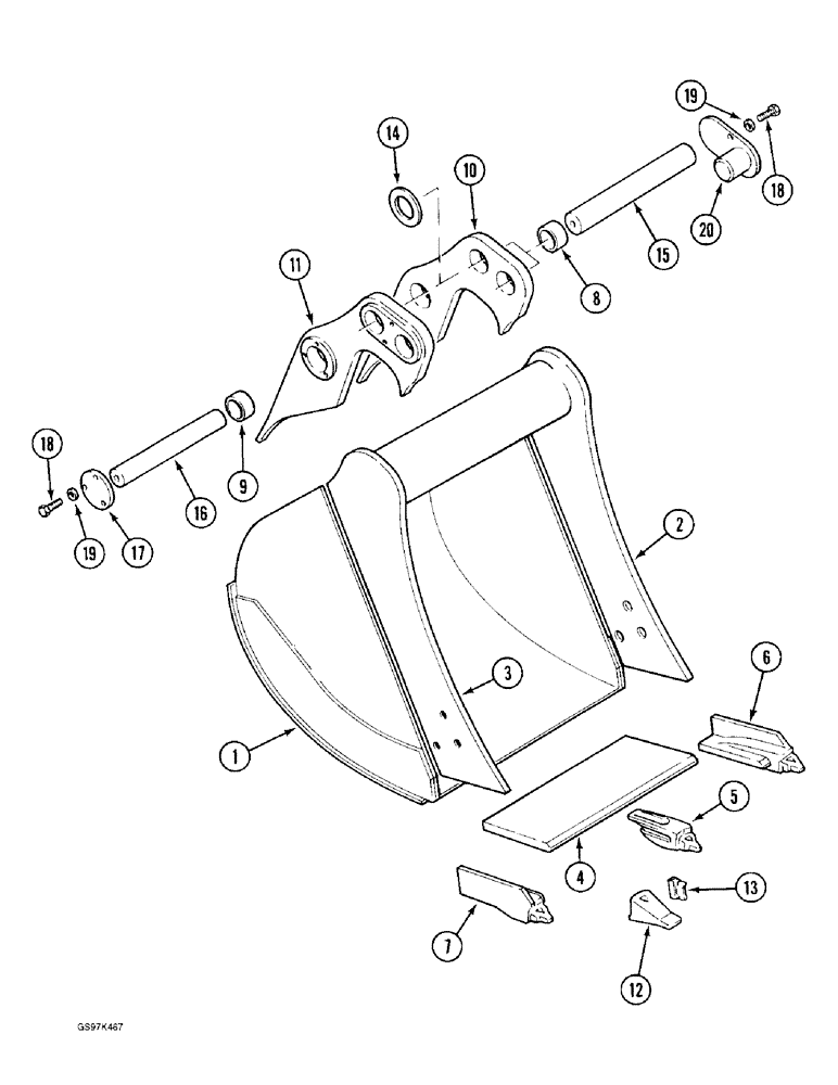 Схема запчастей Case 170C - (9-064) - BACKHOE BUCKET, WITH ONE-PIECE TOOTH RETAINING CONFIGURATION (09) - CHASSIS