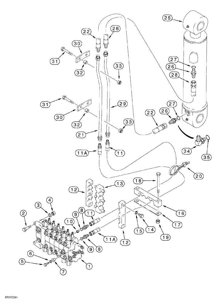 Схема запчастей Case 580SL - (8-026) - BACKHOE DIPPER CYLINDER HYDRAULIC CIRCUIT (08) - HYDRAULICS