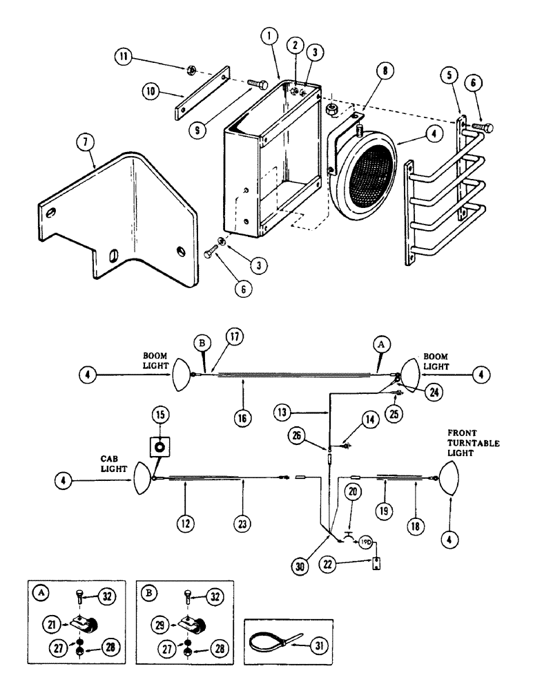 Схема запчастей Case 50 - (314) - WORK LIGHTS AND ATTACHING PARTS, (USED ON UNITS WITH SN. 6280345 AND AFTER)(SN. 6279926 AND AFTER) (55) - ELECTRICAL SYSTEMS