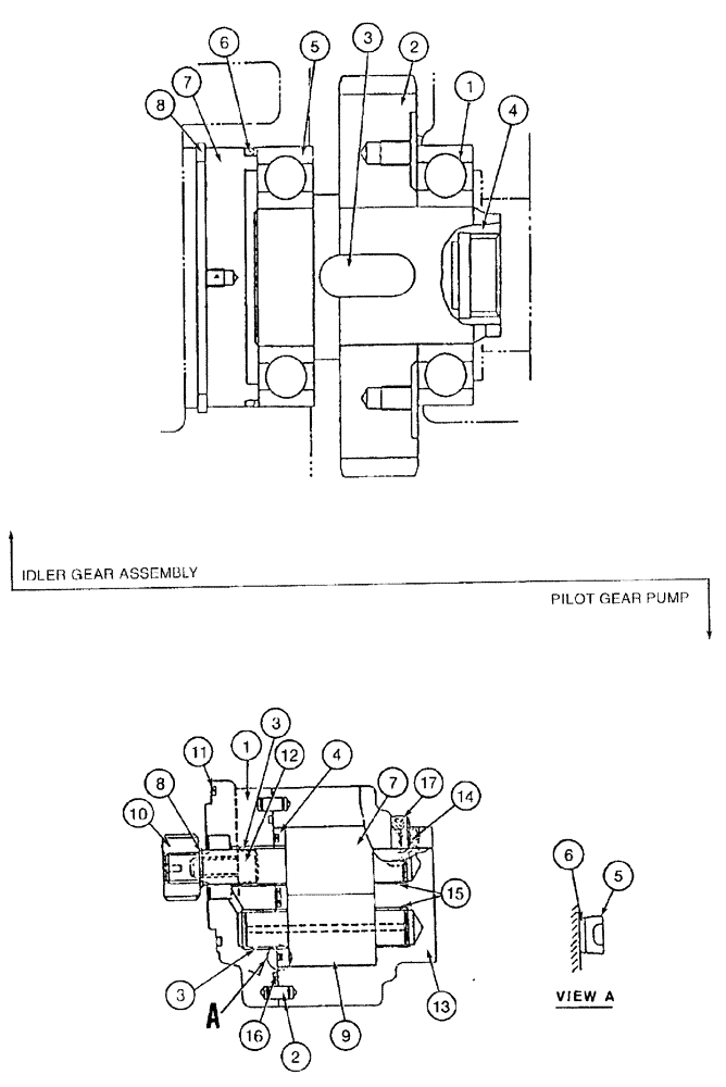 Схема запчастей Case 9050B - (8-142) - HYDRAULIC PUMP, IDLER GEAR ASSEMBLY AND PILOT GEAR PUMP, PILOT GEAR PUMP (08) - HYDRAULICS