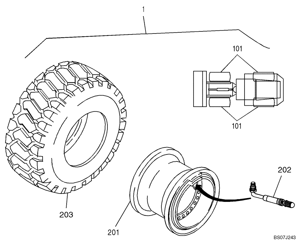 Схема запчастей Case 21E - (05.105[2985718000]) - WHEELS 335/80R20 EM (44) - WHEELS