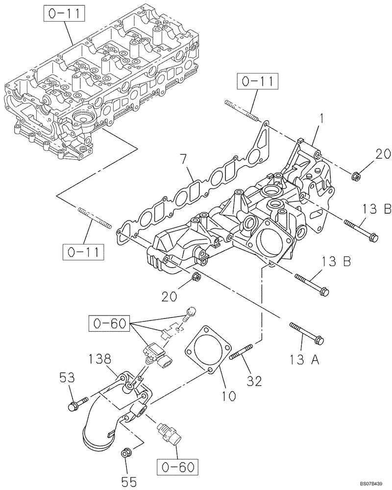 Схема запчастей Case CX160B - (02-21) - INTAKE PIPE (02) - ENGINE