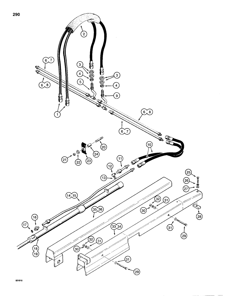 Схема запчастей Case 1150D - (290) - DOZER ANGLE HYDRAULIC CIRCUIT, ANGLE TILT PITCH DOZER MODELS GRILLE TO CYLINDERS (08) - HYDRAULICS