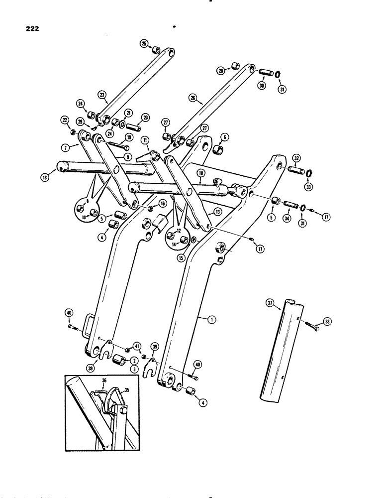 Схема запчастей Case 455B - (222) - LOADER LIFT ARM FRAME AND LINKS (04) - UNDERCARRIAGE