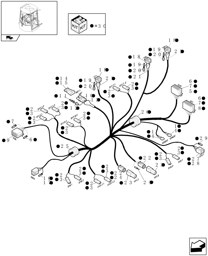 Схема запчастей Case 321E - (439[07]) - CAB: BOTTOM HARNESS (10) - OPERATORS PLATFORM