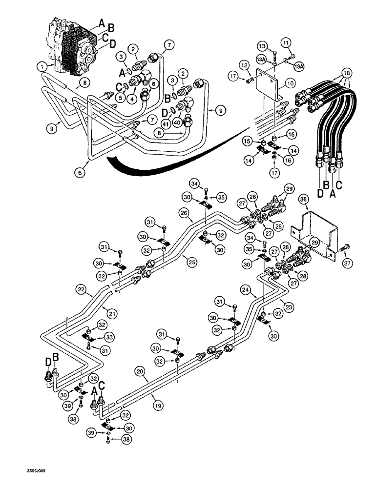 Схема запчастей Case 550E - (8-12) - DOZER TILT AND ANGLE HYDRAULIC CIRCUITS, CONTROL VALVE TO GRILLE (08) - HYDRAULICS