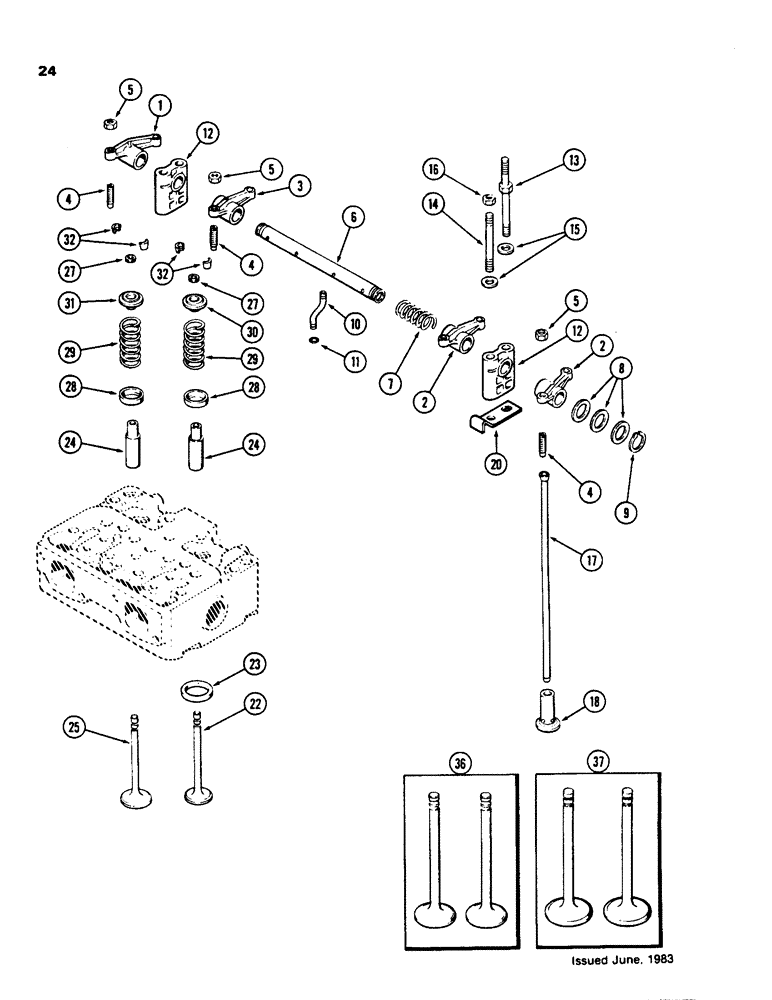 Схема запчастей Case 855C - (024) - VALVE MECHANISM, 336BD AND 336BDT DIESEL ENGINES (01) - ENGINE