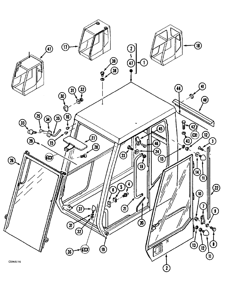 Схема запчастей Case 688BCK - (9E-02) - CAB - STANDARD, 688B CK(120301-120387, 120400, 120401, 120410) (05.1) - UPPERSTRUCTURE CHASSIS/ATTACHMENTS