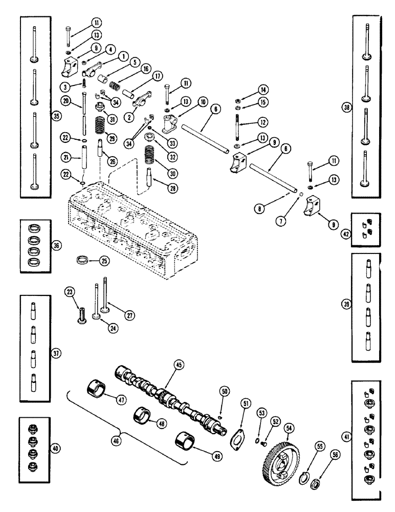 Схема запчастей Case 480CK - (040) - VALVE MECHANISM AND CAMSHAFT, (148B) SPARK IGNITION ENGINE, FIRST USED ENGINE SERIAL NUMBER 2638707 