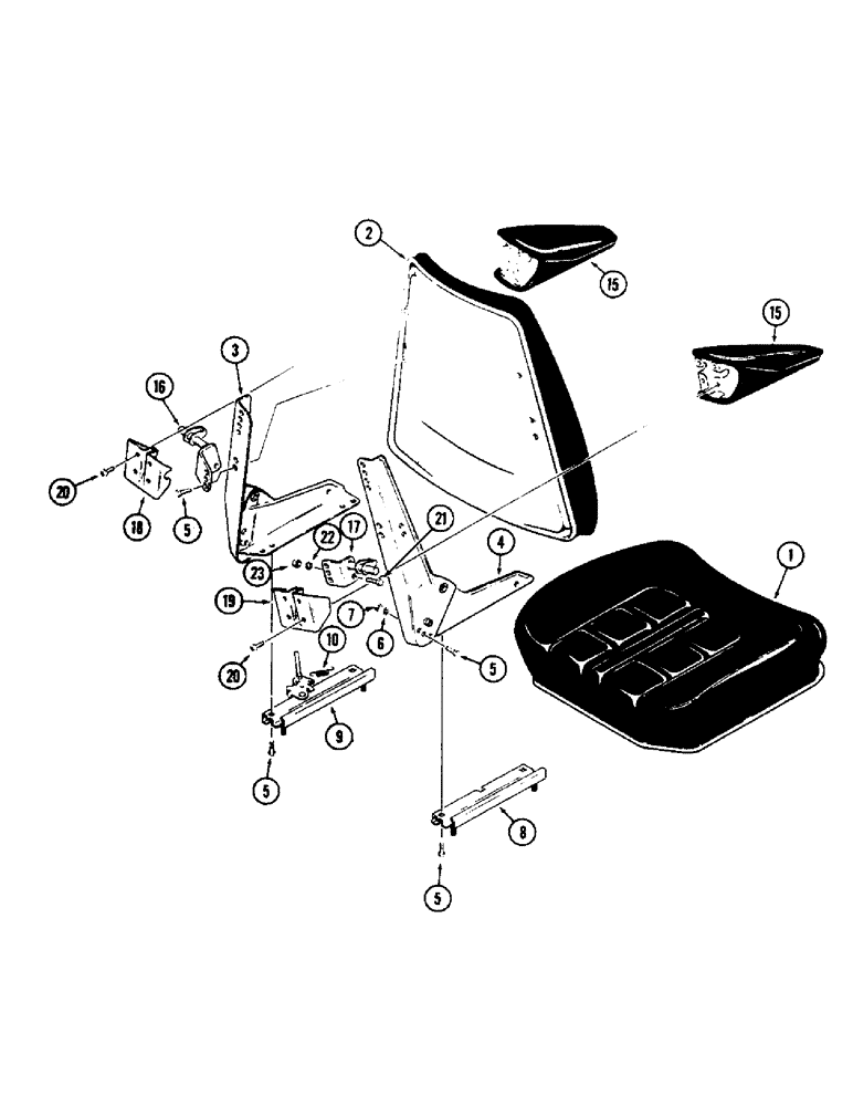 Схема запчастей Case 580B - (227A) - SEAT ASSEMBLIES, D56409 OPERATOR SEAT, (IDENTIFIED BY BLOCK PATTERN ON SEAT & BACKREST CUSHIONS) (09) - CHASSIS/ATTACHMENTS