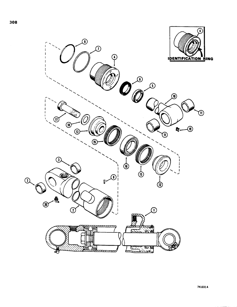 Схема запчастей Case 35 - (308) - G33196 BACKHOE BUCKET CYL, USED W/ 4 DIPPER EXTENSION W/ TWO PIECE PISTON 