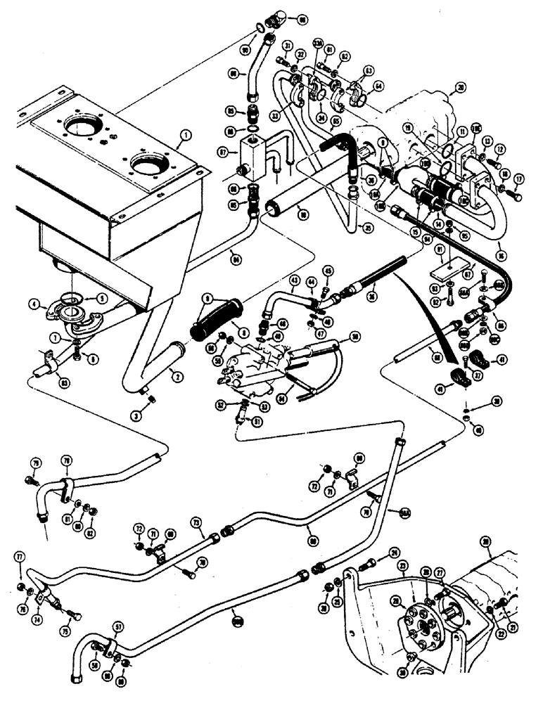 Схема запчастей Case 680CK - (157A) - EQUIPMENT HYD., PUMP SUCTION & PRESSR LINE HYD., USED ON TRAC. S/N 9103613 & AFT. (35) - HYDRAULIC SYSTEMS