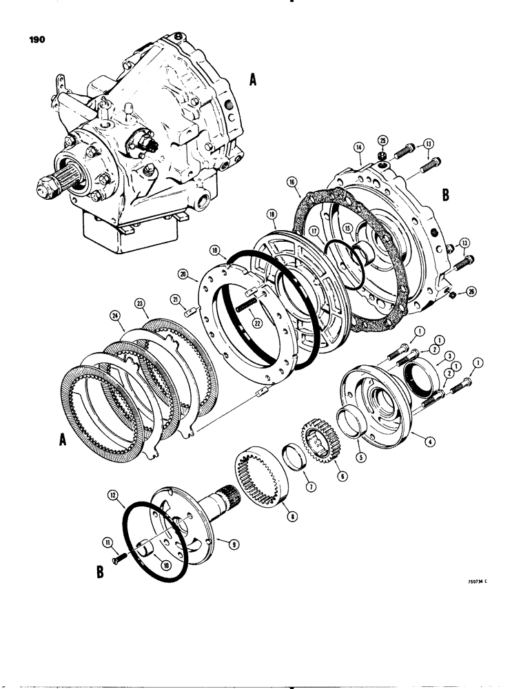 Схема запчастей Case 580C - (190) - POWER SHUTTLE TRANSMISSION, FRONT PUMP AND REVERSE CLUTCH (06) - POWER TRAIN