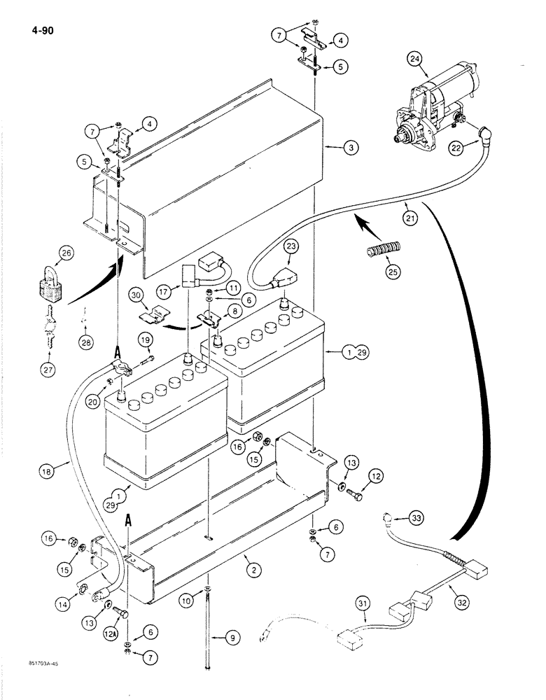 Схема запчастей Case 780C - (4-090) - BATTERY CABLES AND CONNECTIONS (04) - ELECTRICAL SYSTEMS