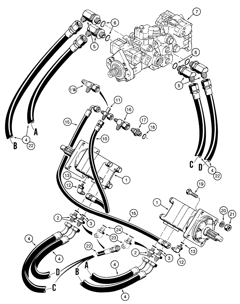 Схема запчастей Case 1835C - (8-26) - HYDROSTATIC DRIVE HYDRAULIC CIRCUIT TANDEM PUMP TO DRIVE MOTORS (08) - HYDRAULICS