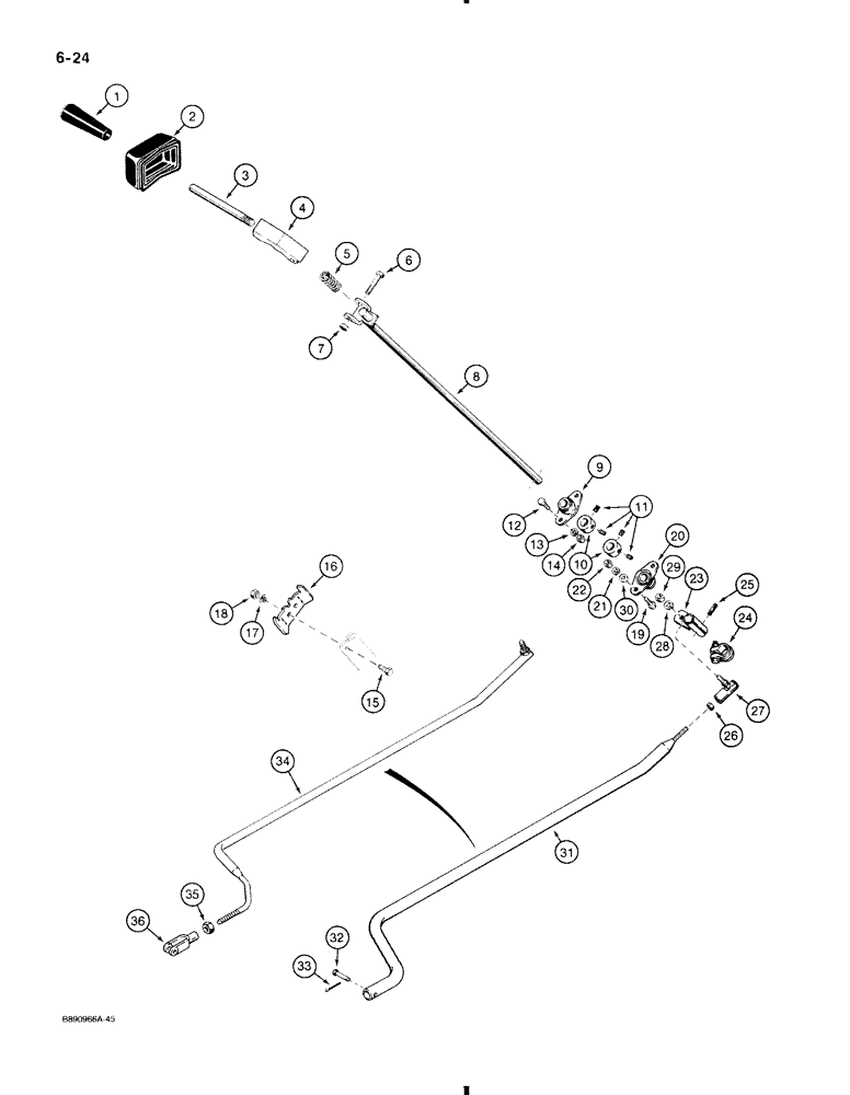 Схема запчастей Case 580K - (6-024) - SHUTTLE CONTROL AND LINKAGE, USED ON MODELS WITHOUT TILT/TELESCOPING STEERING COLUMN (06) - POWER TRAIN