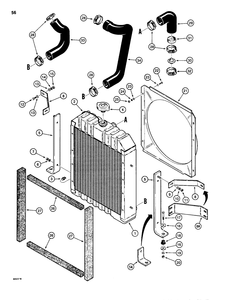 Схема запчастей Case 1835 - (056) - RADIATOR, HOSES, AND SHROUD, DIESEL AND GAS MODELS (02) - ENGINE