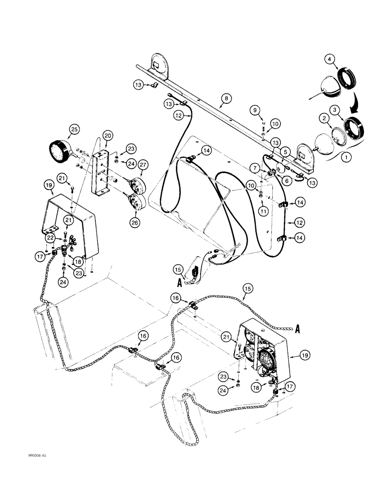 Схема запчастей Case 480F LL - (4-26) - TRACTOR LAMP ELECTRICAL CIRCUIT, WITHOUT CANOPY OR CAB (04) - ELECTRICAL SYSTEMS