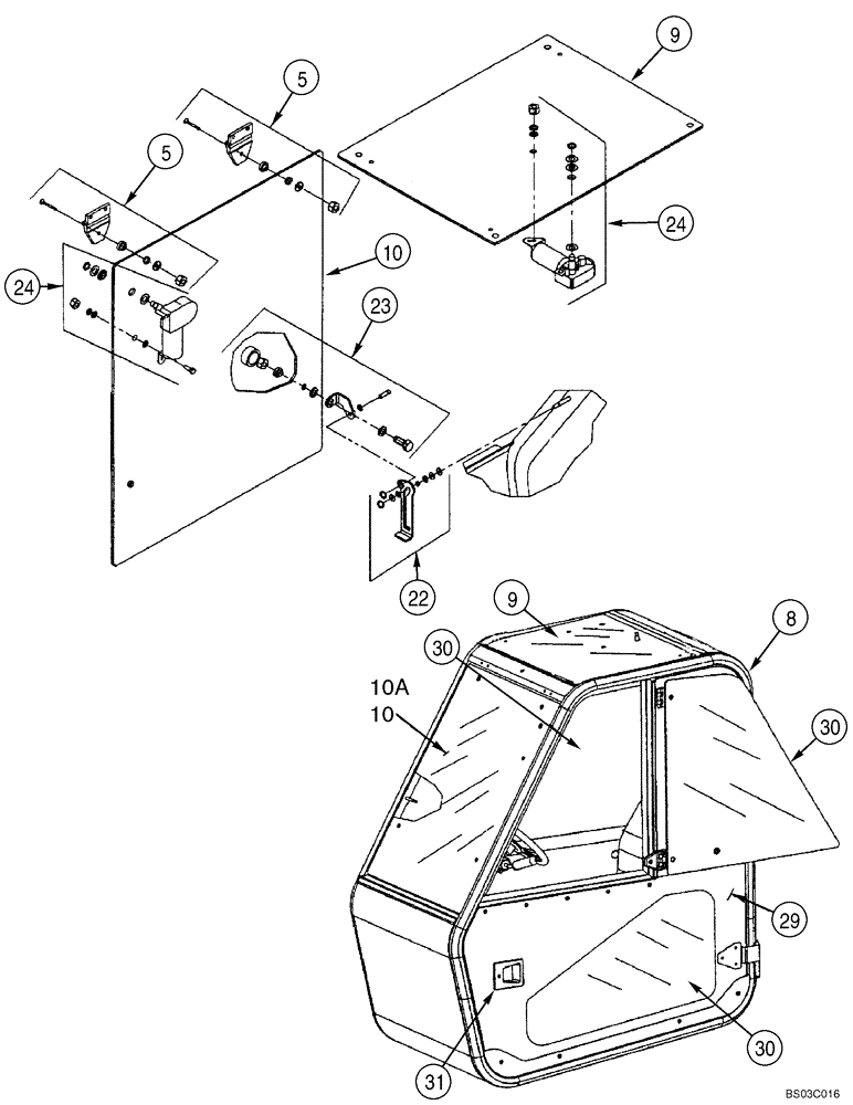 Схема запчастей Case 686G - (9-22) - ENCLOSED CAB, DOOR AND WINDOWS (SERIES 1 686G AND 686GXR) (09) - CHASSIS/ATTACHMENTS