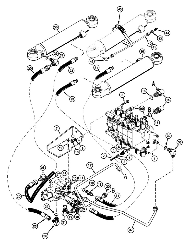 Схема запчастей Case 580SK - (8-082) - HYDRAULIC CIRCUIT, SWING CYLINDER AND VALVE, NOT FOR PRESTIGE (08) - HYDRAULICS