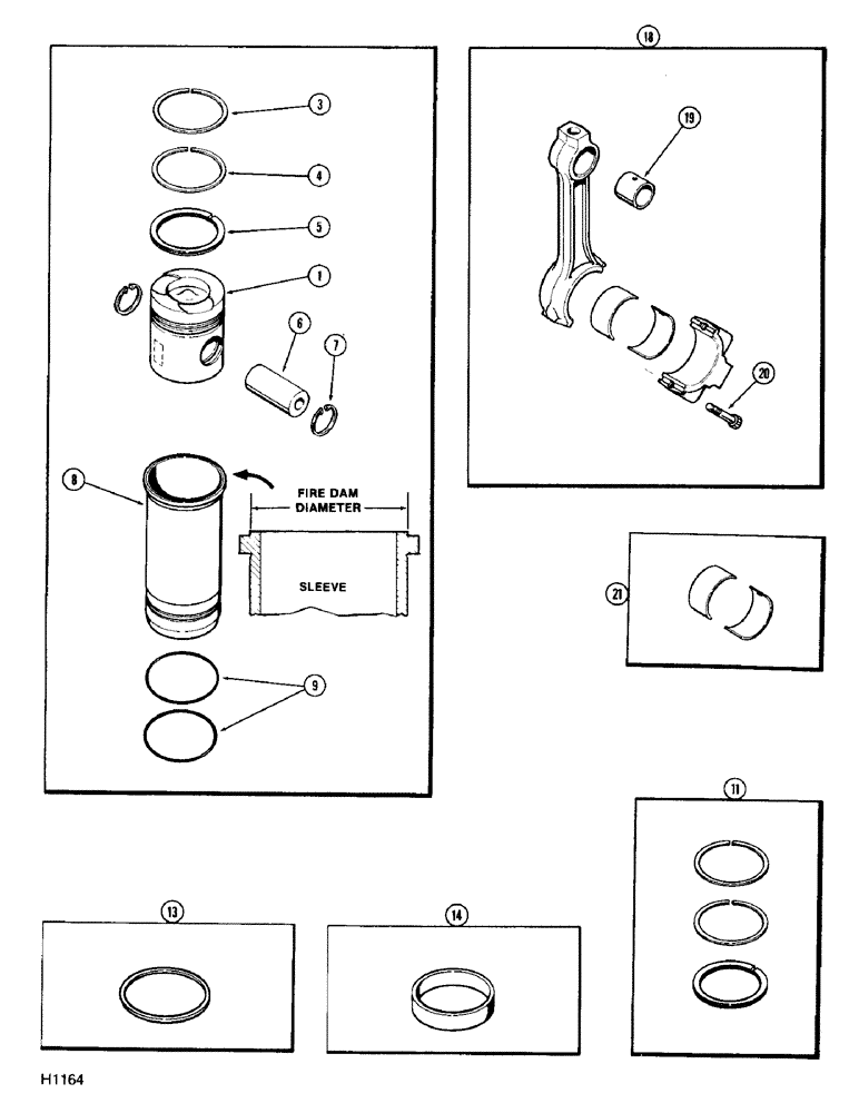 Схема запчастей Case 780 - (060) - PISTONS AND SLEEVES, WITH 5.092" TO 5.097" FIRE DAM DIA., 336BDT TURCHARGED ENG (02) - ENGINE