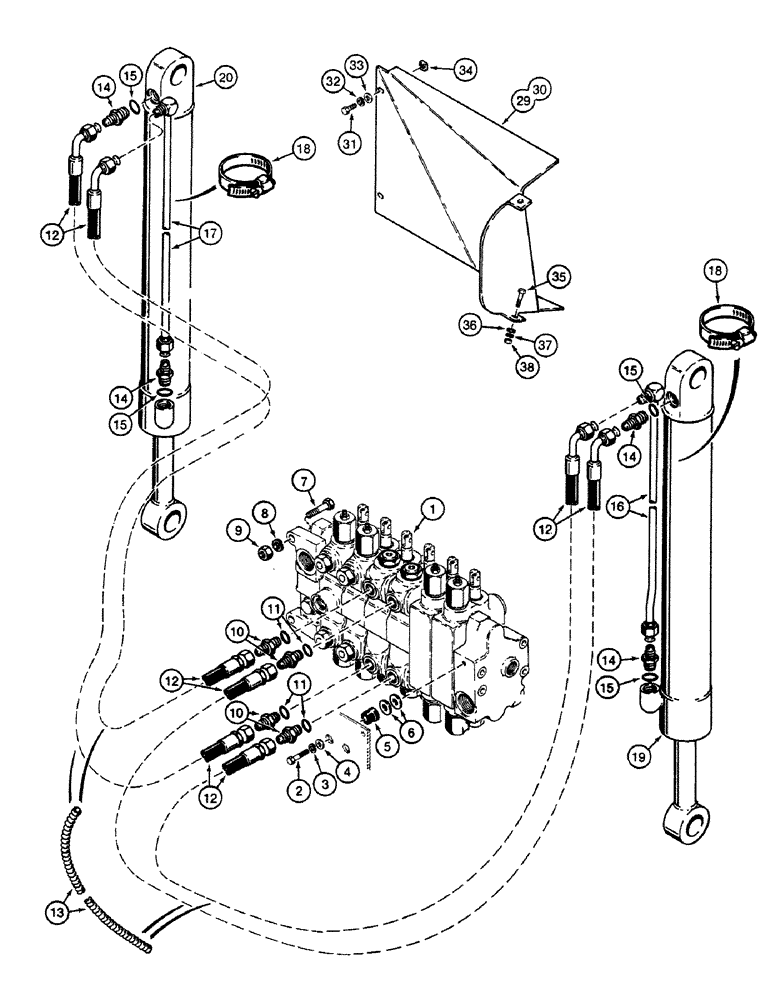 Схема запчастей Case 580SK - (8-138) - HYDRAULIC CIRCUIT STABILIZER CYLINDER, NOT FOR PRESTIGE, SIDE SHIFT BACKHOE (08) - HYDRAULICS