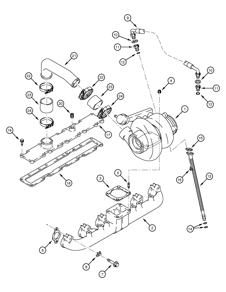 Схема запчастей Case 885 - (02-24[01]) - TURBOCHARGER - MOUNTING (02) - ENGINE